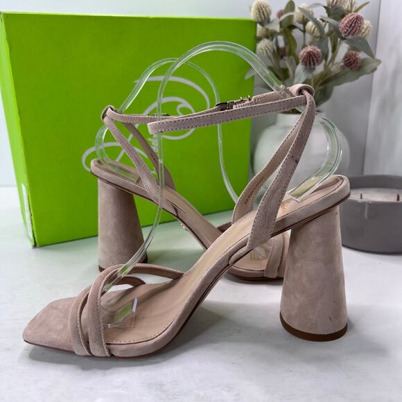 Sam Edelman Kia Block Heel Suede Ankle Strap Cappuccino Women 9.5 Tried On - Picture 5 of 11